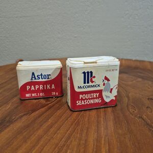 Lot of 2 Vintage Spice Tins, McCormick Poultry and Astor Paprika Antique Tin